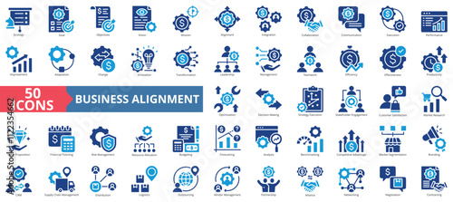 Business alignment icon collection set. Containing strategy, goal, objectives, mission, alignment, integration, collaboration icon. Simple flat vector.