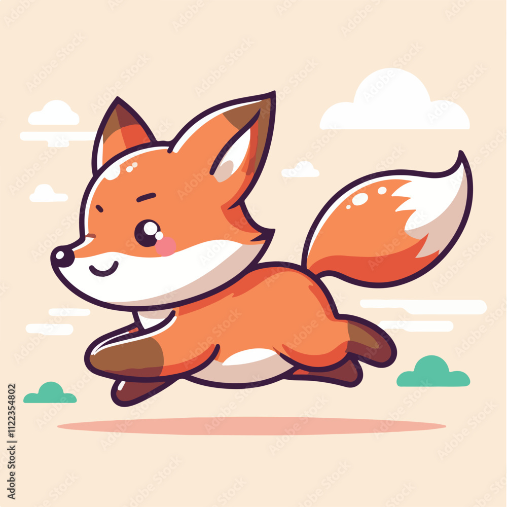 Obraz premium Vector running and happy fox simple and flat design