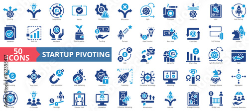 Startup pivoting icon collection set. Containing innovation, adaptability, iterate, disruption, bifurcation, agile icon. Simple flat vector.