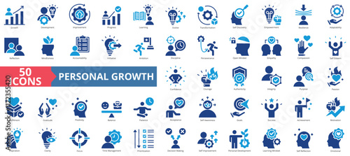 Personal growth icon collection set. Containing development, improvement, progress, learning, evolve, transformation icon. Simple flat vector.