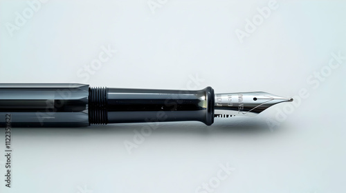 Closeup of Black Fountain Pen in White 