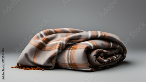 Cozy Gray and Orange Plaid Throw Blanket Rolled Up