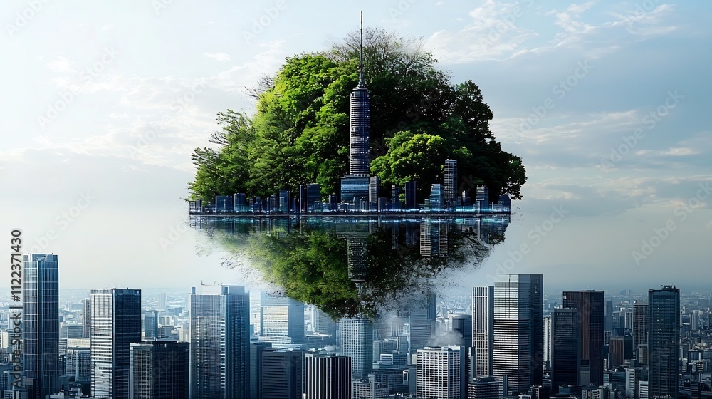 Fototapeta premium Eco Friendly Urban Infrastructure with Renewable Energy Grids and Digital Overlays