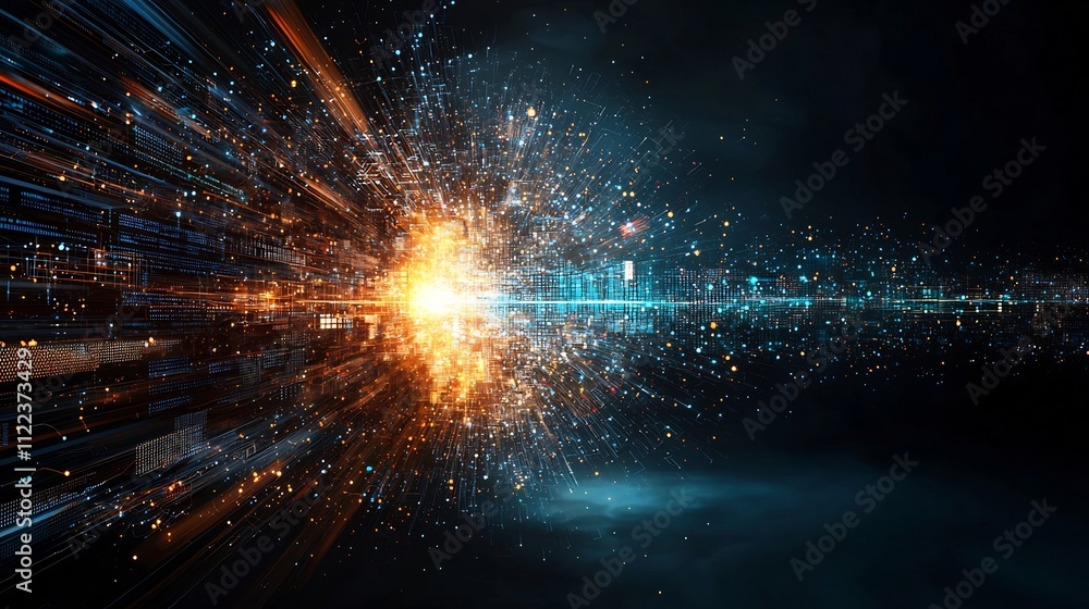 Fototapeta premium Visualizing the Interconnected IoT Network through Vibrant Real Time Data Streams and Ambient Lighting