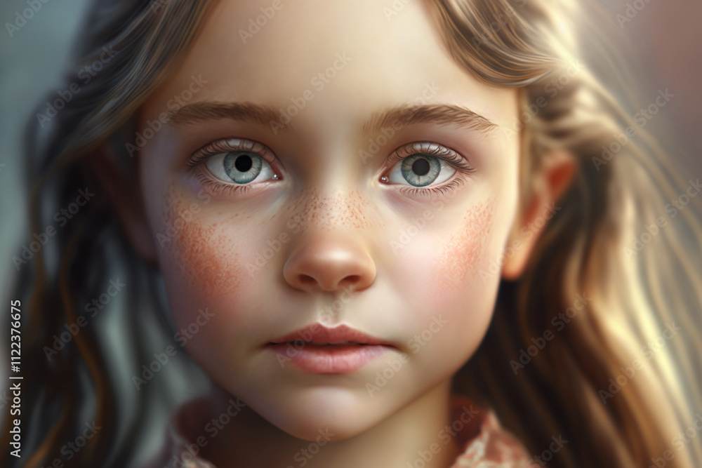 Fototapeta premium Young caucasian female child with blonde hair and blue eyes close-up portrait