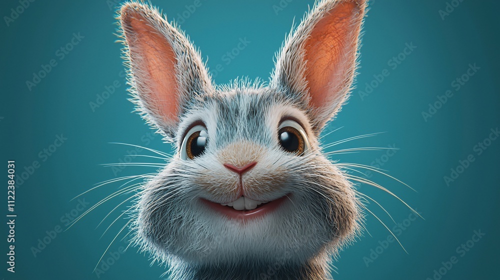 Obraz premium Cute cartoon bunny rabbit with big eyes and happy expression.
