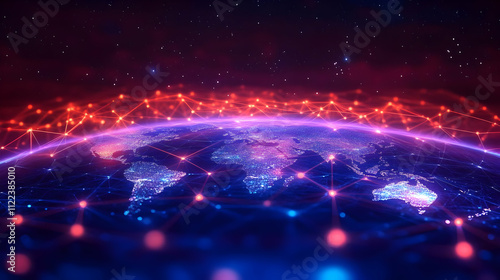 Global Network: Data Flows Across Continents Digitally photo