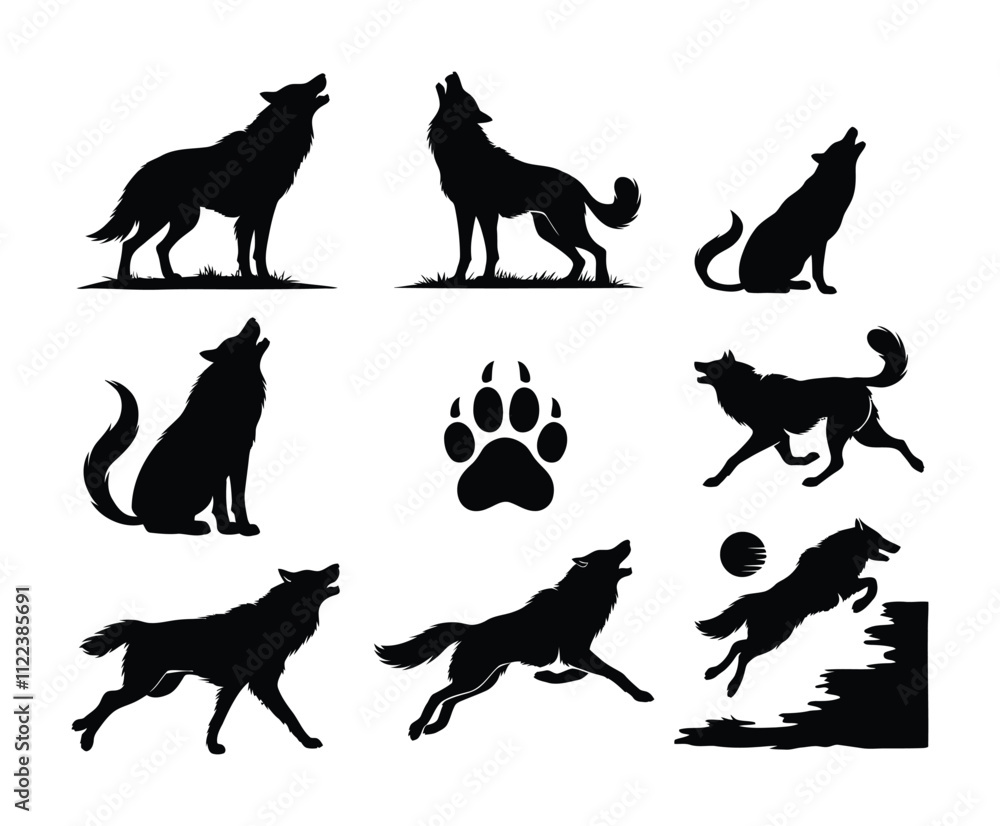 Fototapeta premium Black Wolf Silhouettes Design Vector