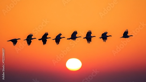 Wallpaper Mural Silhouetted birds in flight sequence against a vibrant sunset. Torontodigital.ca