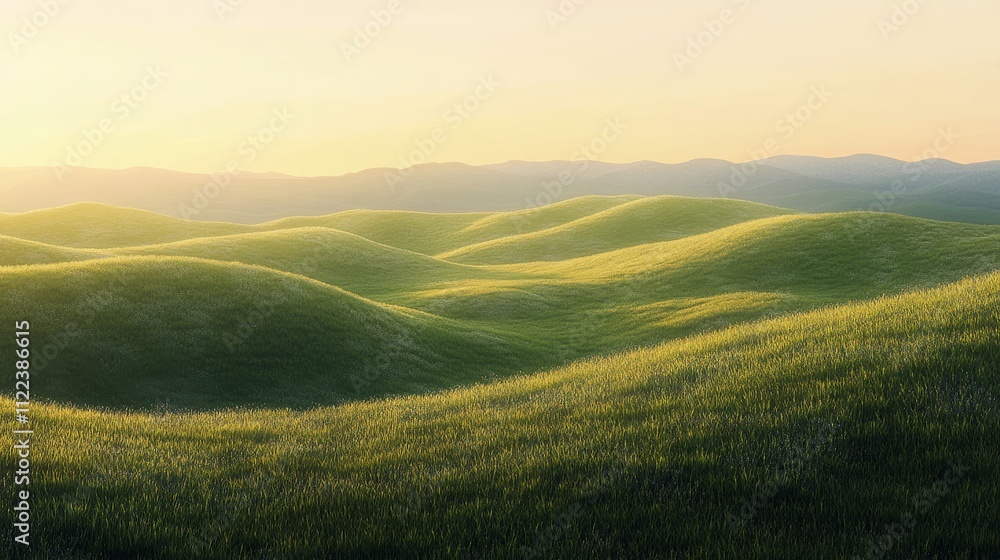 Fototapeta premium Gentle Glowing Hues Over Grassy Plains at Dusk