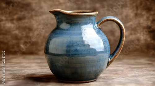 Handcrafted Ceramic Pitcher: Blue Glaze, Rustic Charm, Pottery Design, Home Decor, Tableware, Kitchenware, Elegant Serving, Drinkware, Exquisite Craftsmanship, Functional Art photo