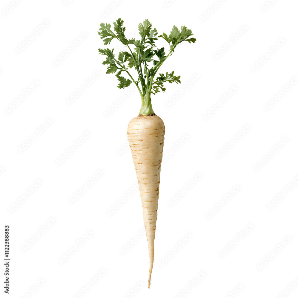 Fresh White Parsnip with Green Leaves Above Ground on transparent Background Fresh White Parsnip with Green Leaves Above Ground on transparent Background