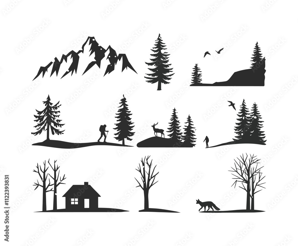 Fototapeta premium Frosty Mountain Silhouette Collection Template