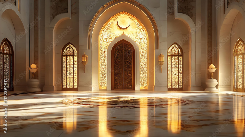 Fototapeta premium Golden Mosque Interior: Architecture, Design, & Light