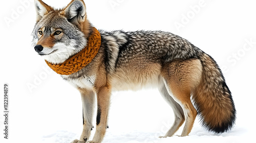 Coyote in Winter, Wearing Knit Scarf, Wild Animal in Snow photo