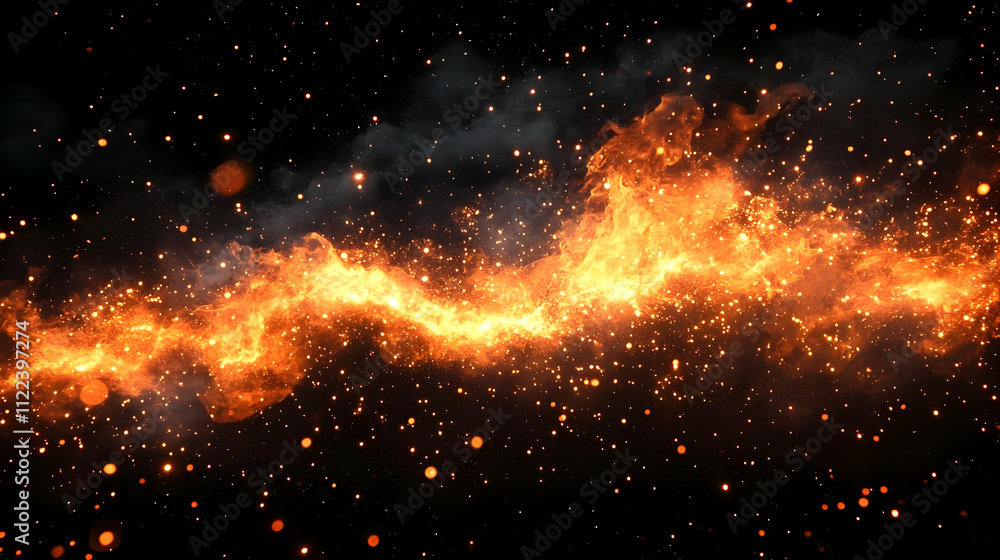 Fiery Embers Dance in Dark Night, Glowing Brightly Fiery Embers Dance in Dark Night, Glowing Brightly