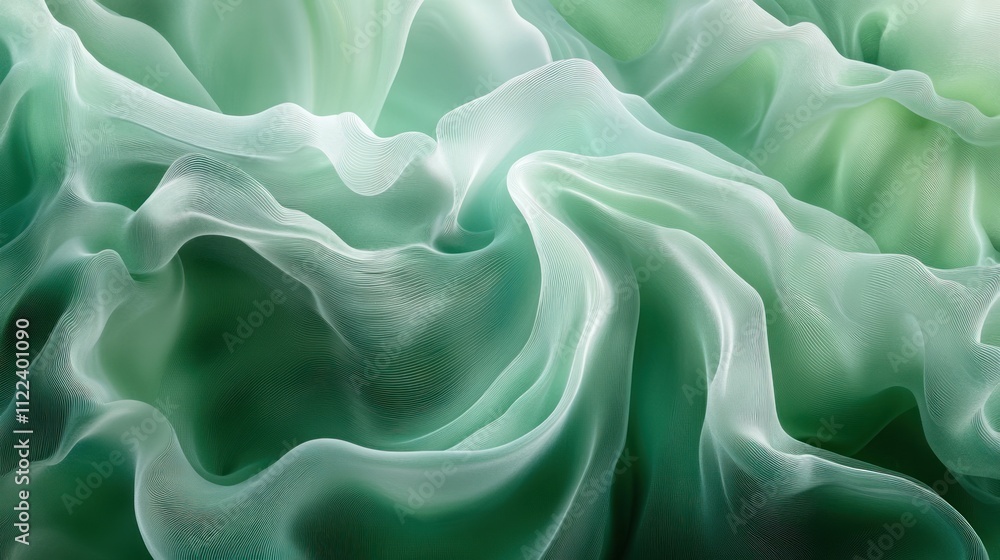 Obraz premium Abstract green fabric texture with soft, flowing waves and gradient color.