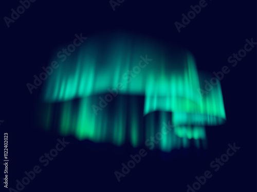 Northern lights aurora borealis in dark polar sky realistic vector illustration. Magical spectacle of green hues 3d object on dark background