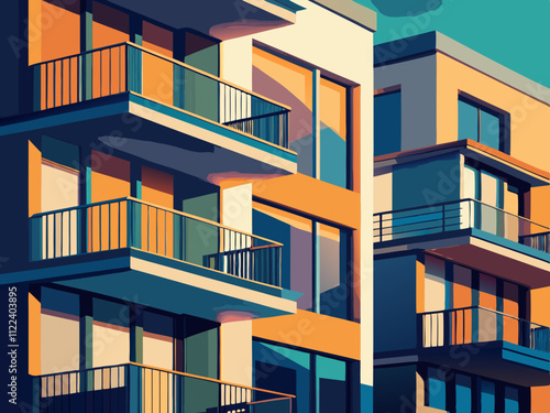 colorful illustration of a modern apartment balcony