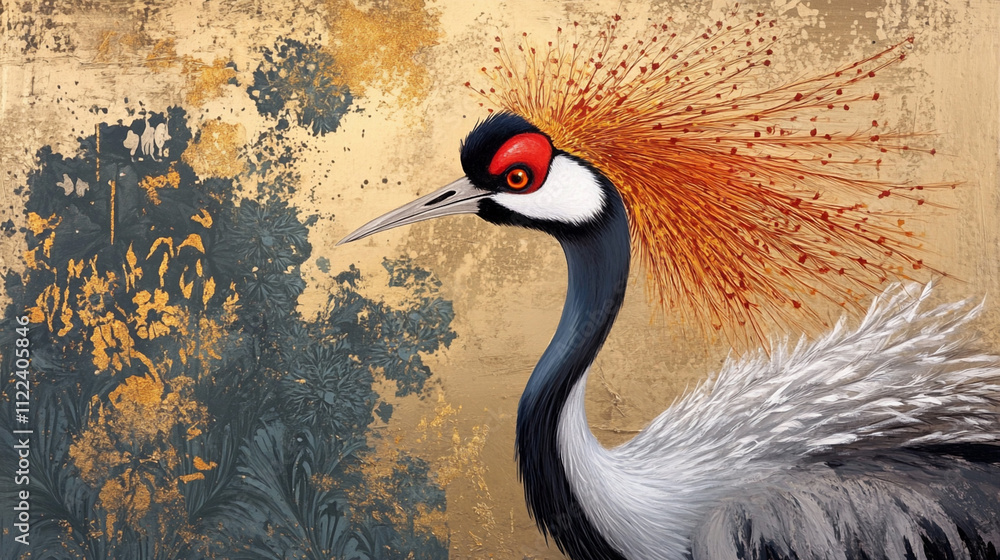 Fototapeta premium outdoor view of African Grey Crowned Crane.ai generative