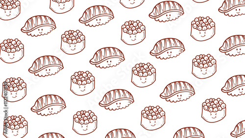 seamless sushi pattern background. Japanese food pattern background. cute sashimi sushi icon seamless pattern. sushi doodle pattern background