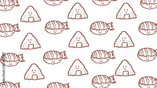 seamless sushi pattern background. Japanese food pattern background. cute sashimi sushi icon seamless pattern. sushi doodle pattern background