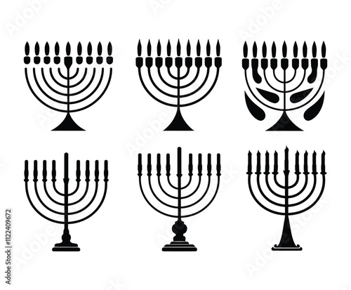 Modern Menorah Silhouette Collection EPS Vector