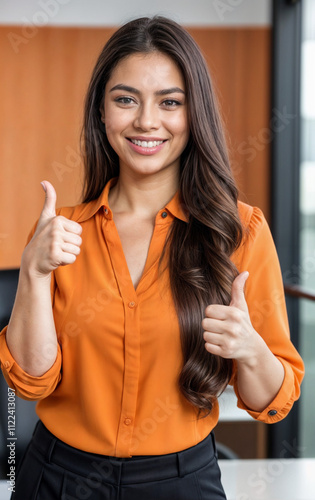 Photo of a Cheerful Woman Poses to Camera with Confidence