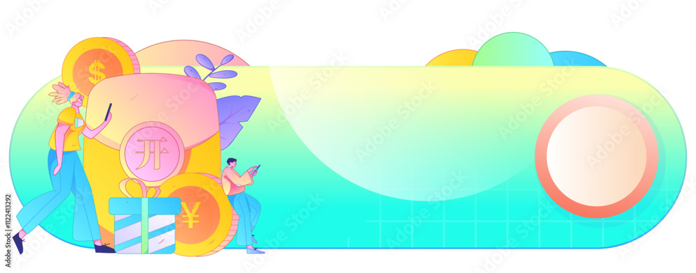 Naklejka premium Use red envelopes to attract new customers and promote activity. Flat vector character concept illustration 