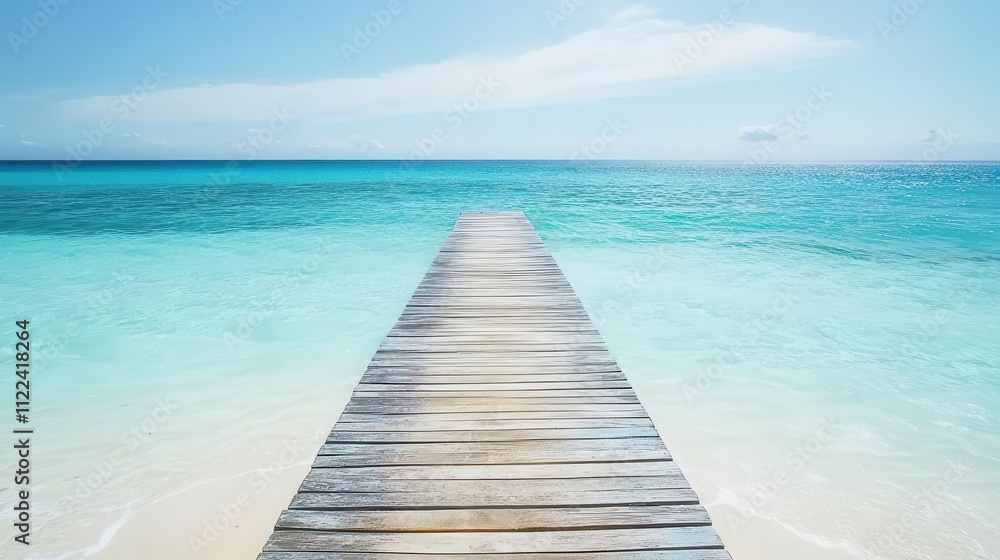 Fototapeta premium Travel image showing a wooden pier extending into the clear blue sea
