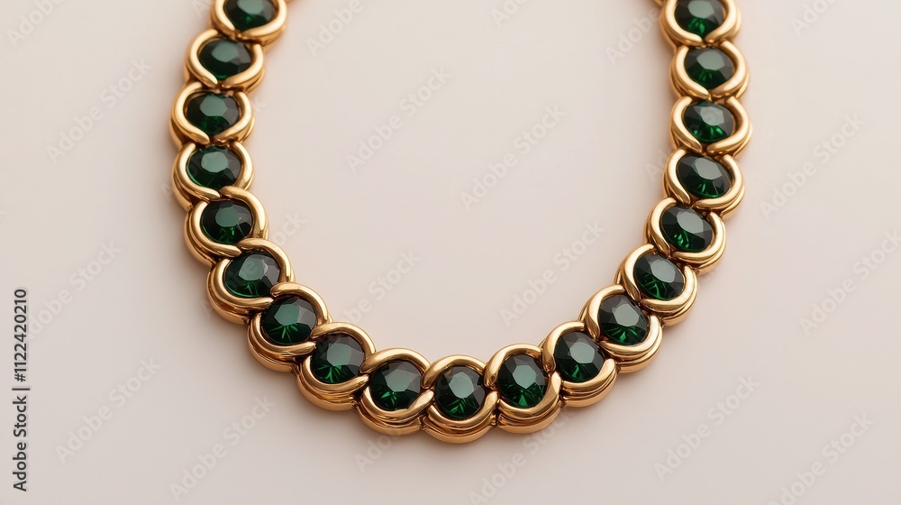Obraz premium Elegant Gold and Green Gemstone Necklace on Soft Background