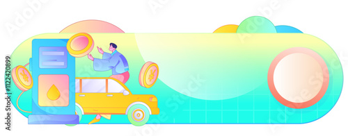 Vector Internet operation hand-drawn illustration of people getting discounts for refueling their cars
