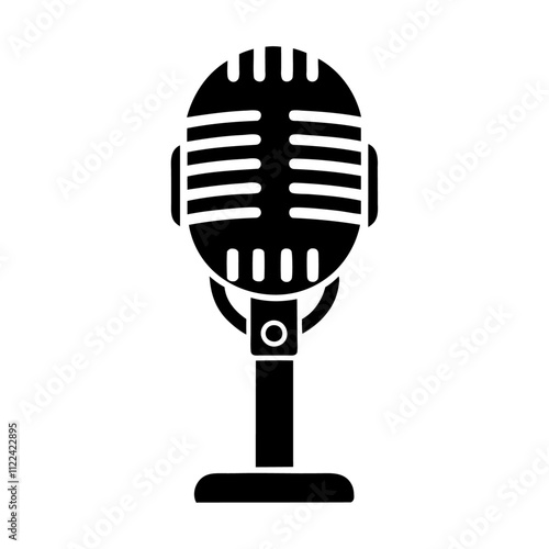 Microphone with stand black silhouette style vector and icon illustration design