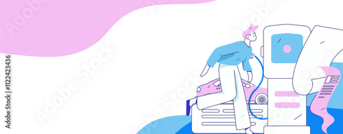 Vector Internet operation hand-drawn illustration of people getting discounts for refueling their cars
