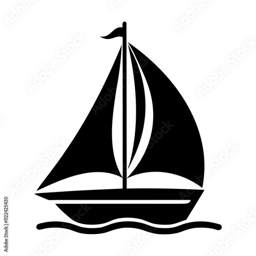 Sailboat in wave black silhouette style vector icon design