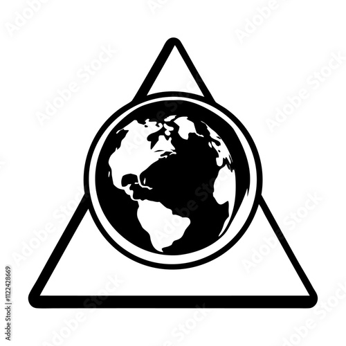 Globe in triangle prism black silhouette style vector icon design