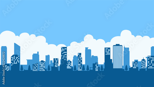 Landscape illustration of city building silhouette in the morning