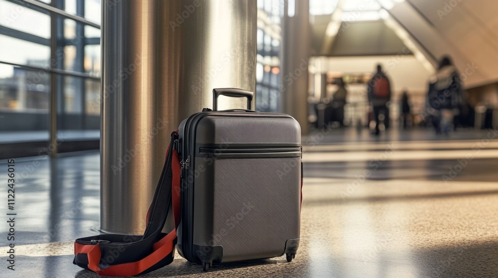 Naklejka premium Travel enthusiast's luggage at airport terminal perspective view urban environment capturing journey aspirations