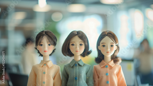 Wallpaper Mural Three female corporate employee figurines wearing matching shirts in office Torontodigital.ca