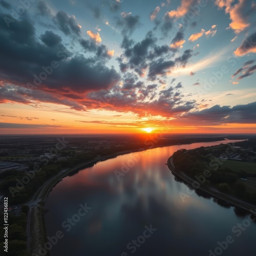 Sunrise over west sacramento River landscapes Ultra realistic Photorealistic landscape photographywater travel sky beautiful tourism outdoor photo