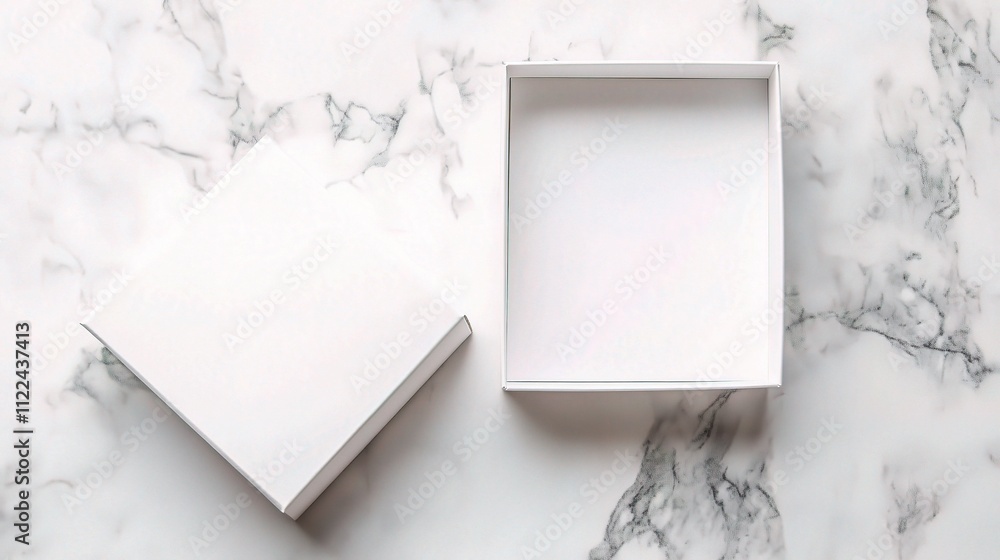 Open White Box on Marble Table Top with Clean Background Open White Box on Marble Table Top with Clean Background