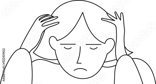 Line Art Illustration of a Woman Pulling Her Hair in Frustration