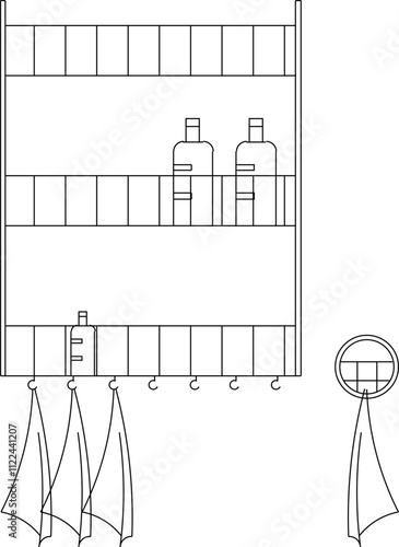 Vector sketch illustration silhouette design image of bathroom equipment shelf for placing towels