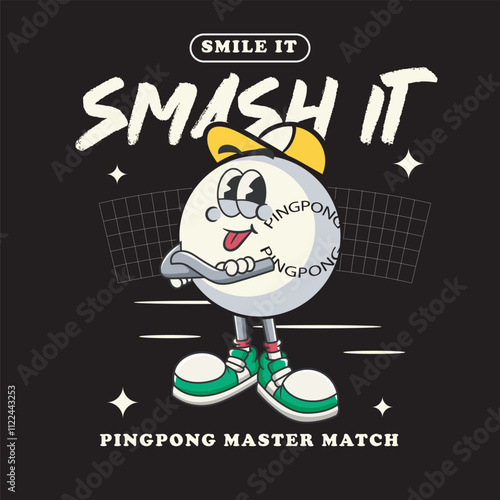 Vector Illustration of Pingpong Ball Mascot with Retro Mascot Illustration Available for Tshirt Design