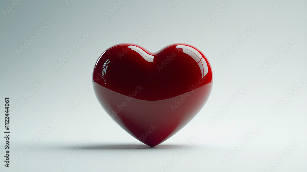 Obraz premium glossy red heart shaped object on white background 3d render love romance valentine's day card design element