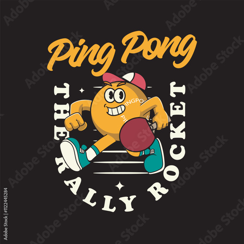 Vector Illustration of Pingpong Ball Mascot with Retro Mascot Illustration Available for Tshirt Design