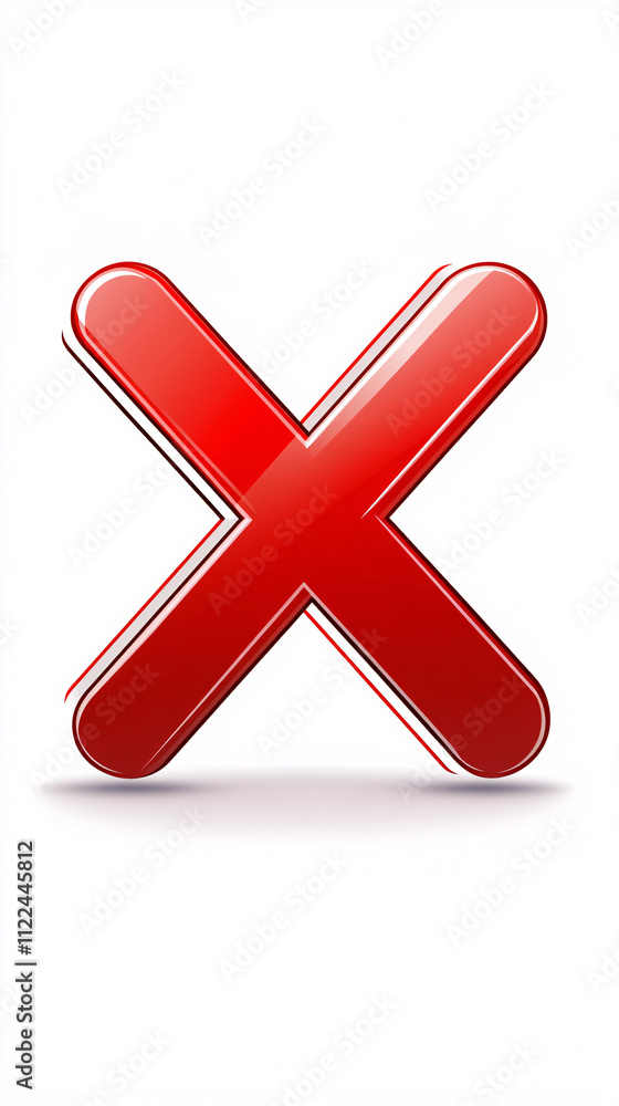 Obraz premium glossy red x mark icon isolated on white background with drop shadow