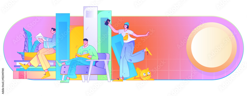 Fototapeta premium Education and learning people flat vector concept hand drawn illustration 