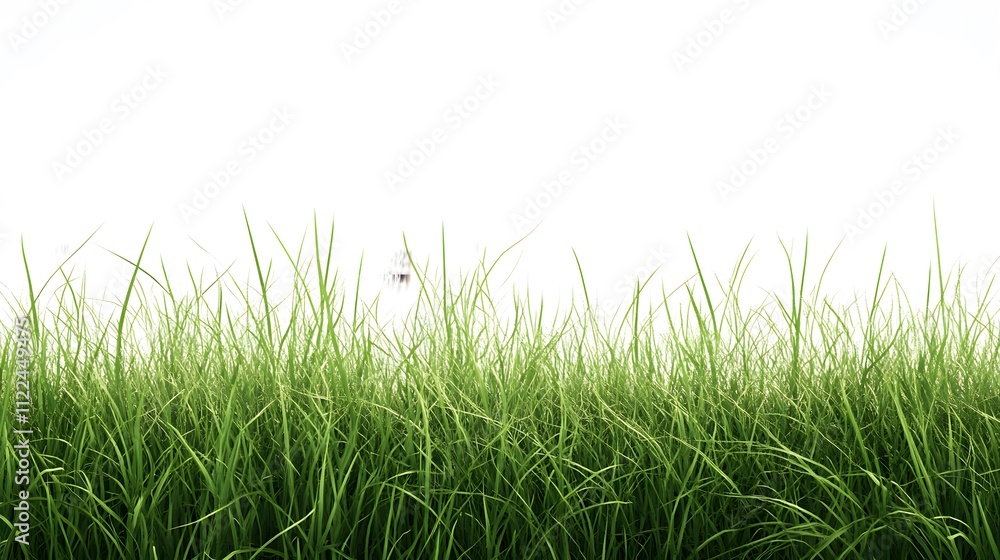 Obraz premium Lush Green Grass Blades Against White Background