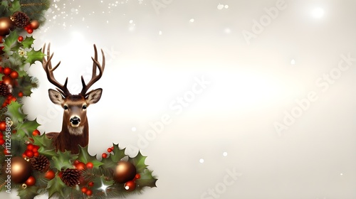 Elegant Christmas Backgrounds with Red Baubles and Sparkling Snowflakes for Festive Greeting Cards, Holiday Invitations, and Seasonal Decor  Christmas backdrop, Reindeer standing in snowy winter wonde photo